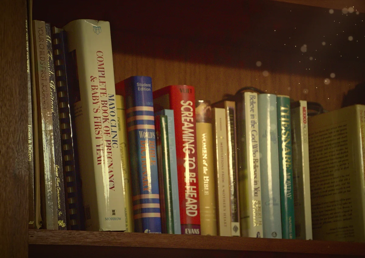 A wooden bookshelf filled with books